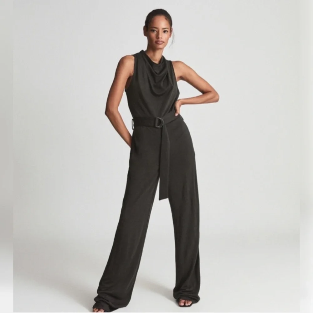 New! Reiss Milo cowl neck jersey jumpsuit dark green nwt 30033